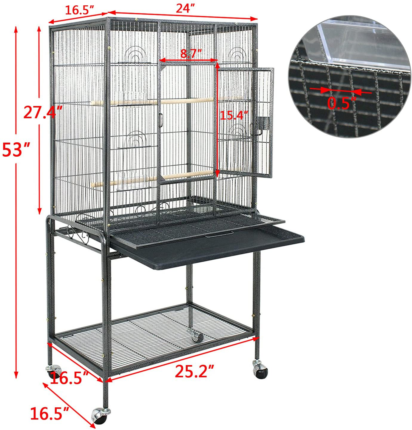 SUPER DEAL 53-Inch Rolling Bird Cage Large Wrought Iron Cage for Cockatiel Sun Conure Parakeet Finch Budgie Lovebird Canary Medium Pet House with Rolling Stand & Storage Shelf Animals & Pet Supplies > Pet Supplies > Bird Supplies > Bird Cage Accessories SUPER DEAL   