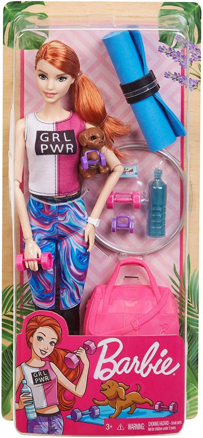 Barbie Fitness Doll, Red-Haired, with Puppy and 9 Accessories, Including Yoga Mat with Strap, Hula Hoop and Weights, Gift for Kids 3 to 7 Years Old Animals & Pet Supplies > Pet Supplies > Dog Supplies > Dog Treadmills Barbie   