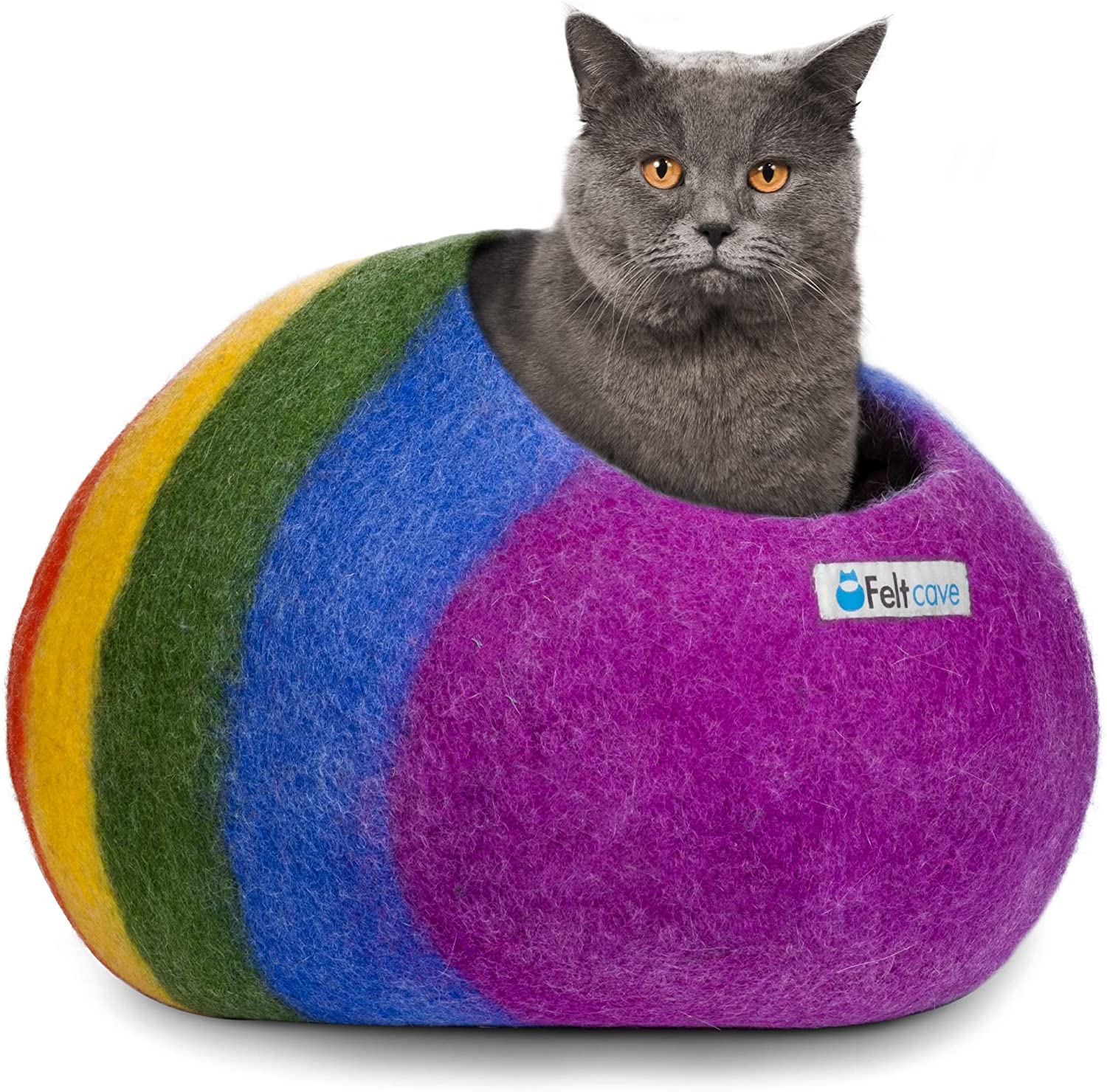 Feltcave Cat Cave Bed, Handmade Covered Cat Bed Cave, Wooly Cave for Cats, Dome Shaped Cat Pod, Cat Beds & Furniture, Felt Cat Beds for Indoor Cats Animals & Pet Supplies > Pet Supplies > Cat Supplies > Cat Beds Feltcave Rainbow  