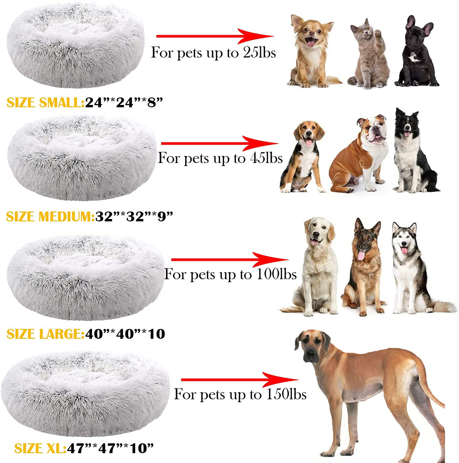 Jincheng Calming Dog Bed Cat Bed Donut, Faux Fur Pet Bed Self-Warming Donut Cuddler, Comfortable round Plush Dog Beds for Large Medium Small Dogs and Cats (24"/32"/40"/47") Animals & Pet Supplies > Pet Supplies > Cat Supplies > Cat Beds jincheng   