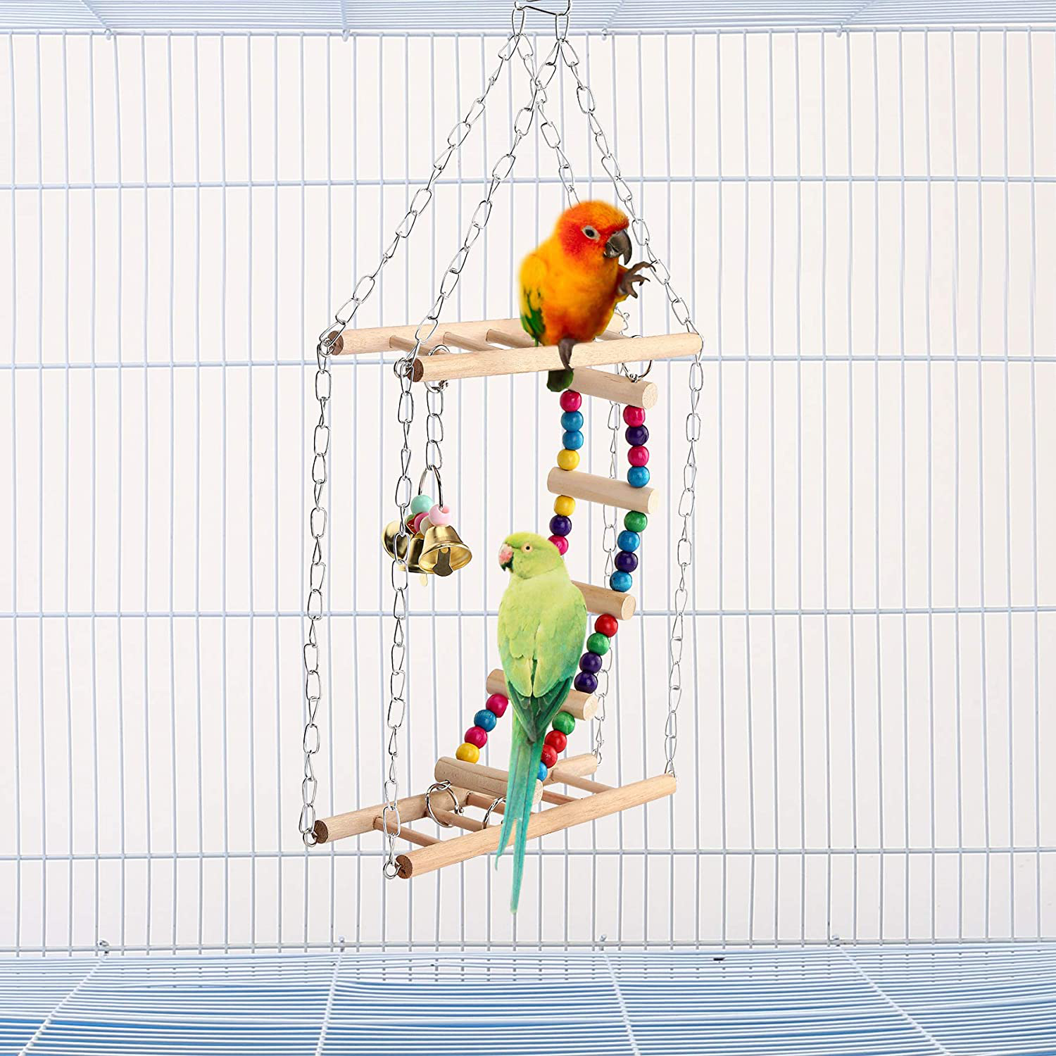 Filhome Hanging Bird Ladder Swing Bridge Toys, Parrot Playground Perch Stand Toy Bird Cage Accessories for Parakeets Cockatiels, Conures, Macaws, Finches Animals & Pet Supplies > Pet Supplies > Bird Supplies > Bird Gyms & Playstands Filhome   