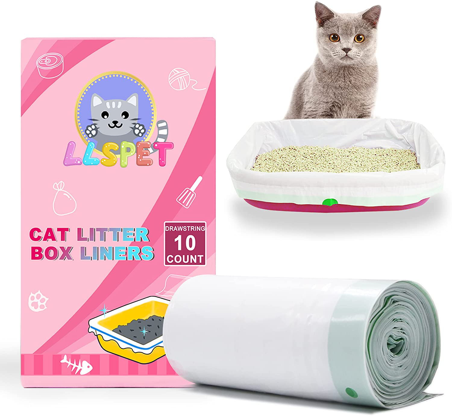 LLSPET Cat Litter Bags Valu-Pack of 10 Counts, Thicken Durable Litter Box Liner for Cats, Drawstring Pets Trash Bags -Tear Resistance,Without Odor (10 Count, 35.8IN17.7IN) Animals & Pet Supplies > Pet Supplies > Cat Supplies > Cat Litter Box Liners LLSPET 10 Count 35.8IN*17.7IN 