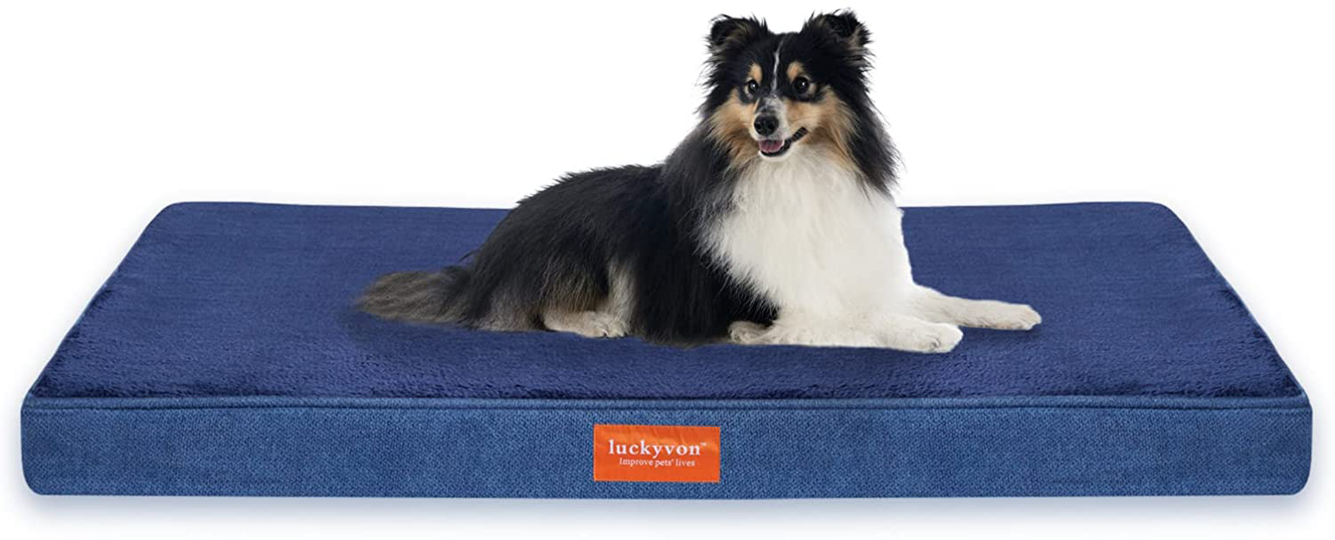 Luckyvon Large Dog Bed, Orthopedic Memory Foam Dog Bed, Large Dog Bed with Removable Plush Cover ,Waterproof Lining and Nonskid Bottom Dog Couch,Dog Mattress Suitable for 30 Lbs to 200 Lbs Animals & Pet Supplies > Pet Supplies > Dog Supplies > Dog Beds luckyvon Blue L(35"*22"*3"in) 