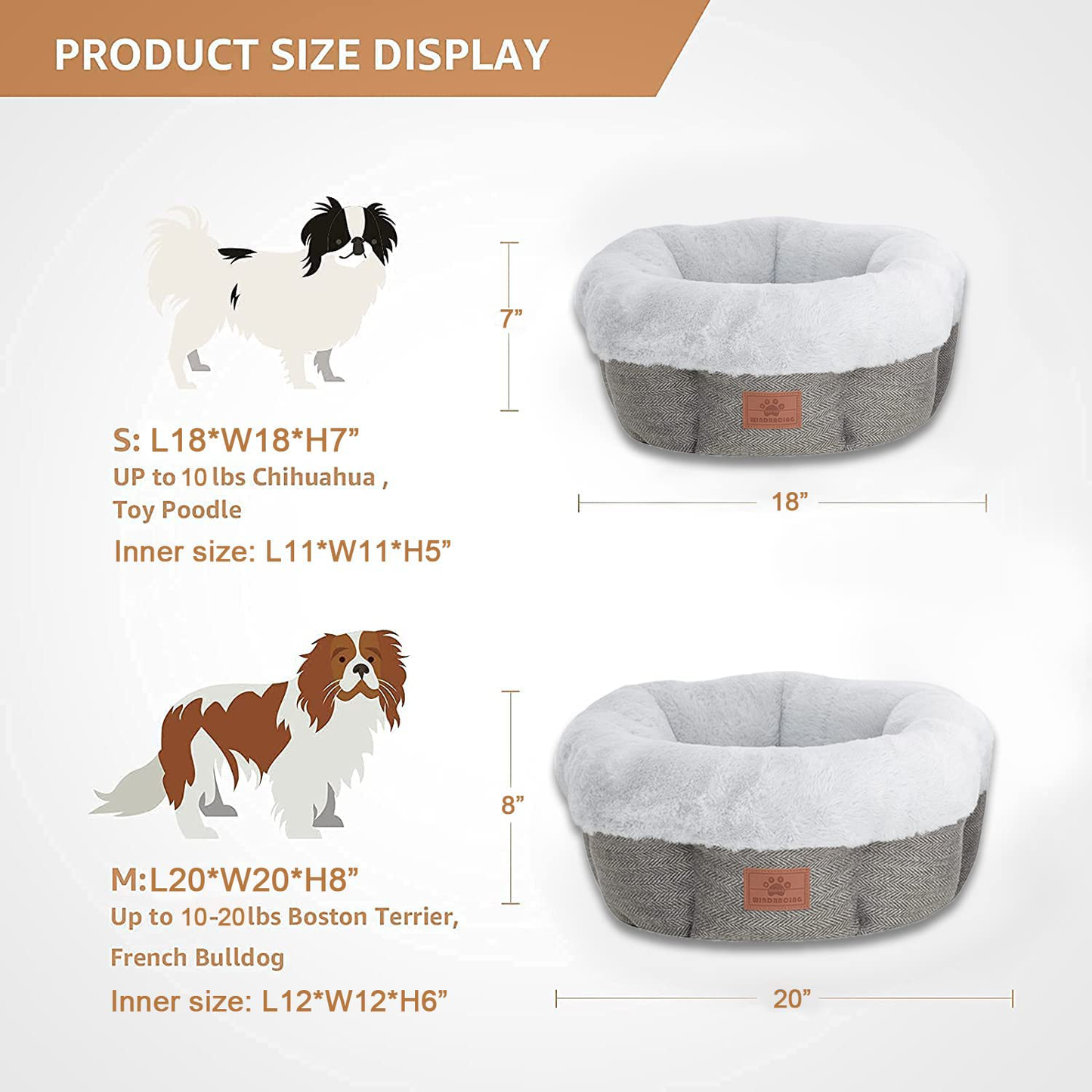 Cat Beds for Indoor Cats,Small Dog Bed,Cuddler Dog Beds,Calming Dog Bed Donut,Soft Anxiety Cozy Pet Beds,Puppy Bed for Small/Medium Dogs Washable round in Grey Color,Windracing PET Animals & Pet Supplies > Pet Supplies > Cat Supplies > Cat Furniture WINDRACING   