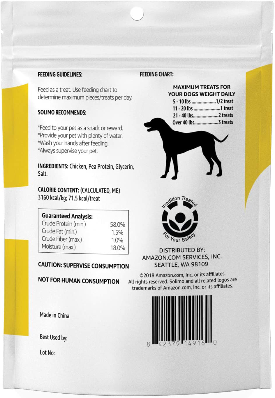 Amazon Brand - Solimo Jerky Dog Treats, 2 Lb Bag (Chicken, Duck, Sweet Potato Wraps)