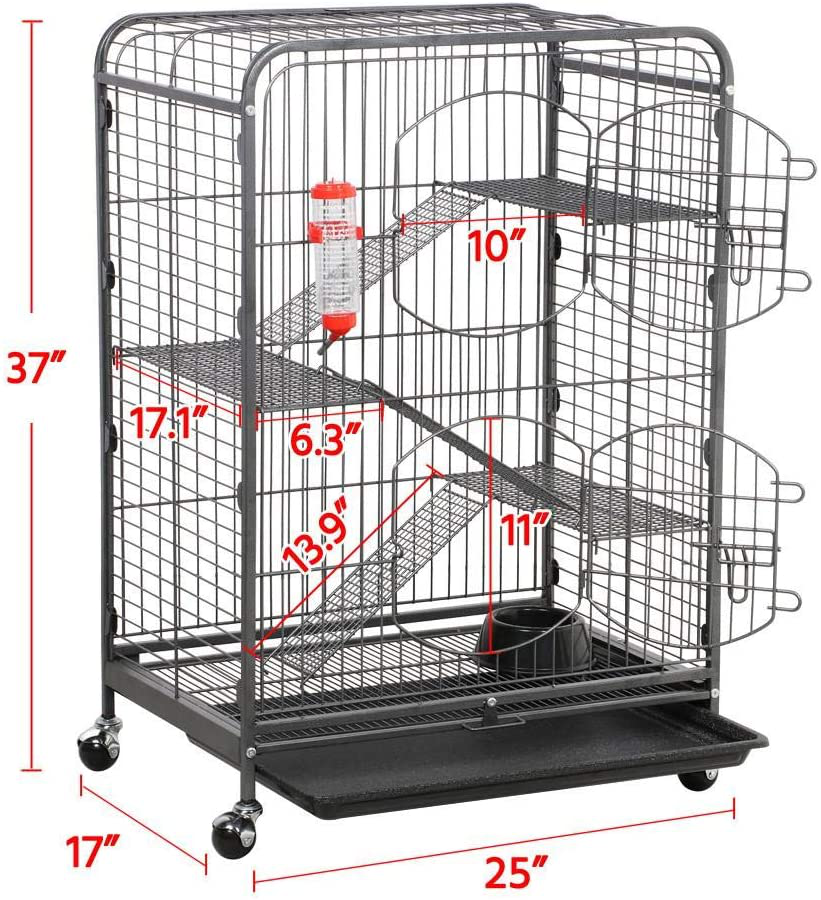 Topeakmart Metal 3-Tier Ferret Cage, 37 Inch Small Animals Pet Hutch with 2 Front Doors/Feeder/Wheels/Tray, Indoor Rolling Critter Nation for Lovely Chinchilla/Squirrel, Black, Easy Assembly & Clean Animals & Pet Supplies > Pet Supplies > Small Animal Supplies > Small Animal Habitat Accessories Topeakmart   