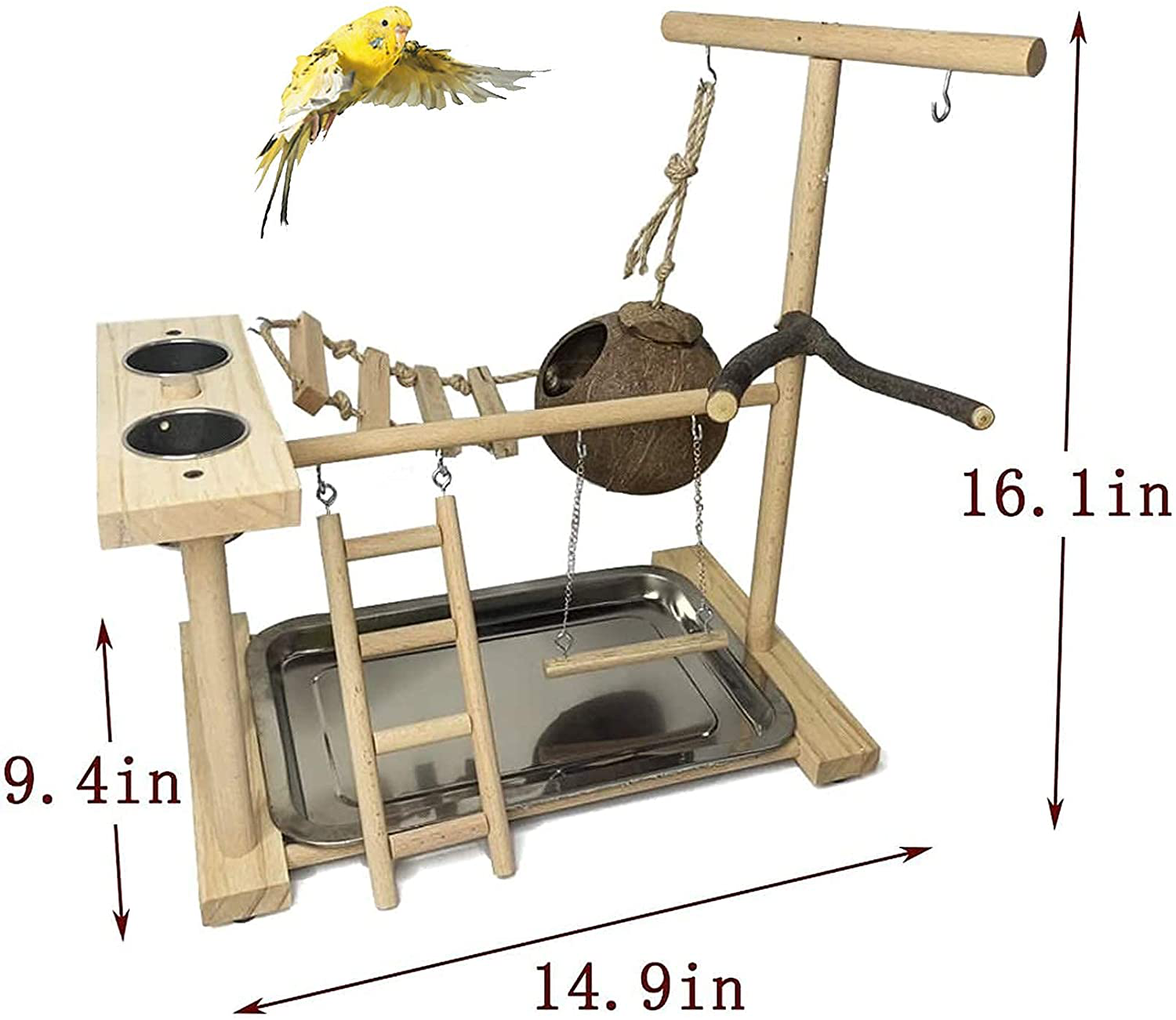 Hamiledyi Bird Playground for Conures Parrot Playstand Cockatiel Play Stand Wood Perch Gym Playpen Ladder Swing Chew Toy with Feeder Cups for Lovebirds Parakeet Cage Accessories Exercise Platform Animals & Pet Supplies > Pet Supplies > Bird Supplies > Bird Cage Accessories Hamiledyi   