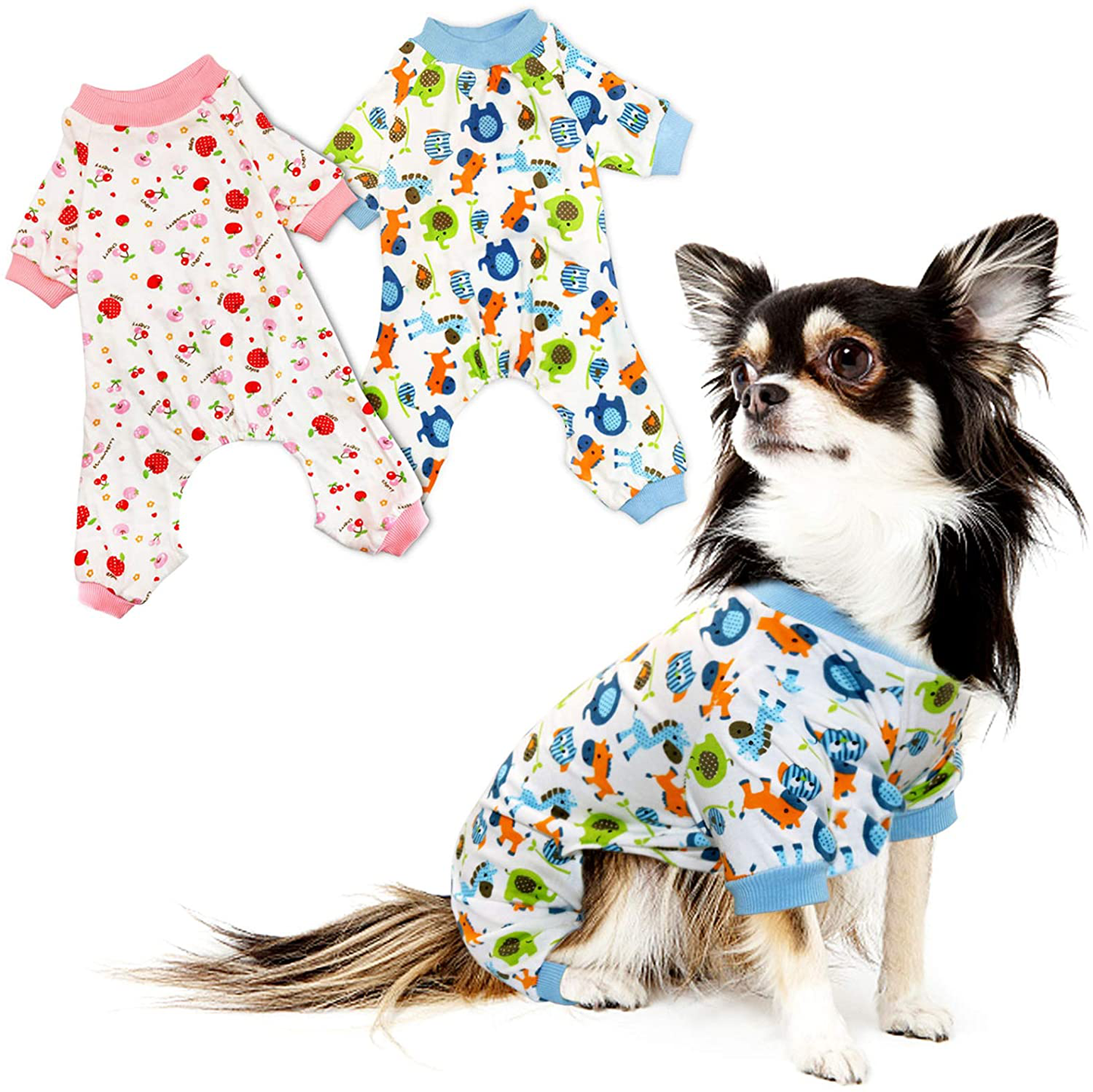 Rypet Small Dog Pajamas 2 Pack - Cute Cat Pajamas Onesie Soft Puppy Rompers Pet Jumpsuits Cozy Bodysuits for Small Dogs and Cats Animals & Pet Supplies > Pet Supplies > Cat Supplies > Cat Apparel Rypet Large (11-15 lbs)  