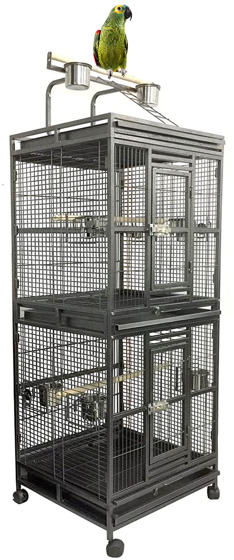 Mcage 76" Large 2 in 1 Durable Wrought Iron Double Decker for Birds Parrots Rolling Cage with Play Top Perch Stand Animals & Pet Supplies > Pet Supplies > Bird Supplies > Bird Cage Accessories Mcage   