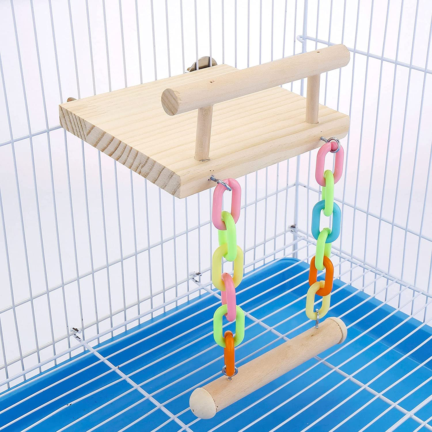 Filhome Bird Perch Stand Toy, Parrot Bird Cage Platform & Swing Gym Accessories for Parakeets Cockatiels, Conures, Macaws, Finches Animals & Pet Supplies > Pet Supplies > Bird Supplies > Bird Gyms & Playstands Filhome   