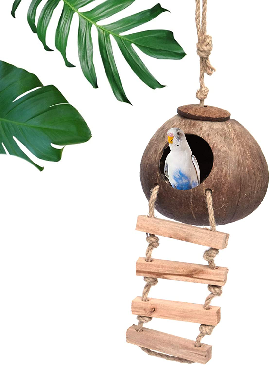 Gecko Coconut Husk Hut, Bird Hut Nesting House Hideouts Hanging Home, Treat & Food Dispenser, Durable Cave Habitat with Hanging Loop for Crested Gecko, Reptiles, Amphibians and Small Animals Animals & Pet Supplies > Pet Supplies > Reptile & Amphibian Supplies > Reptile & Amphibian Habitat Accessories Besimple   