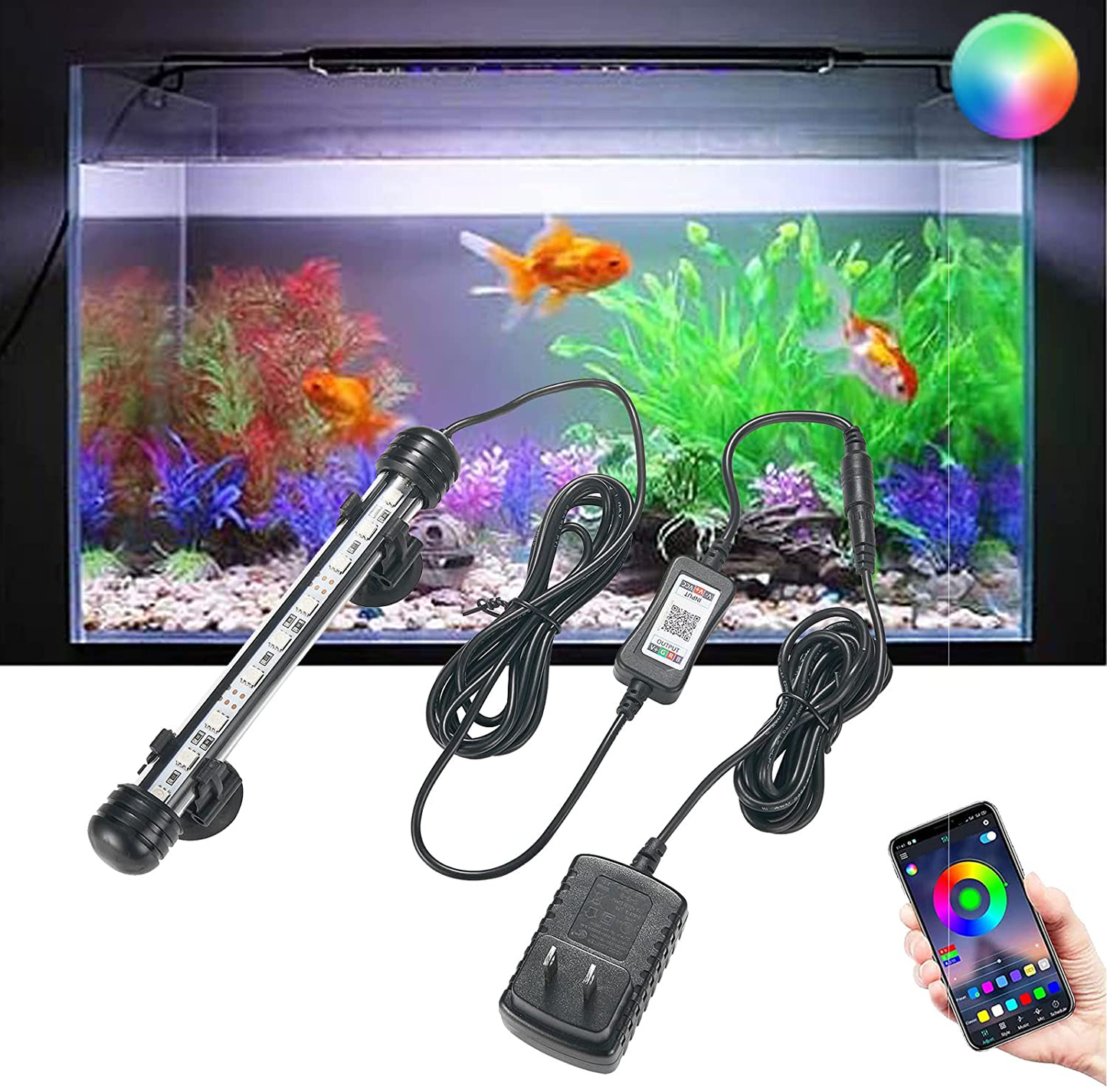 DOCEAN Aquarium Lighting Fish Tank Light with APP Control, RGB Color Changing, with Timer 15 Leds, 11 Inch/28Cm