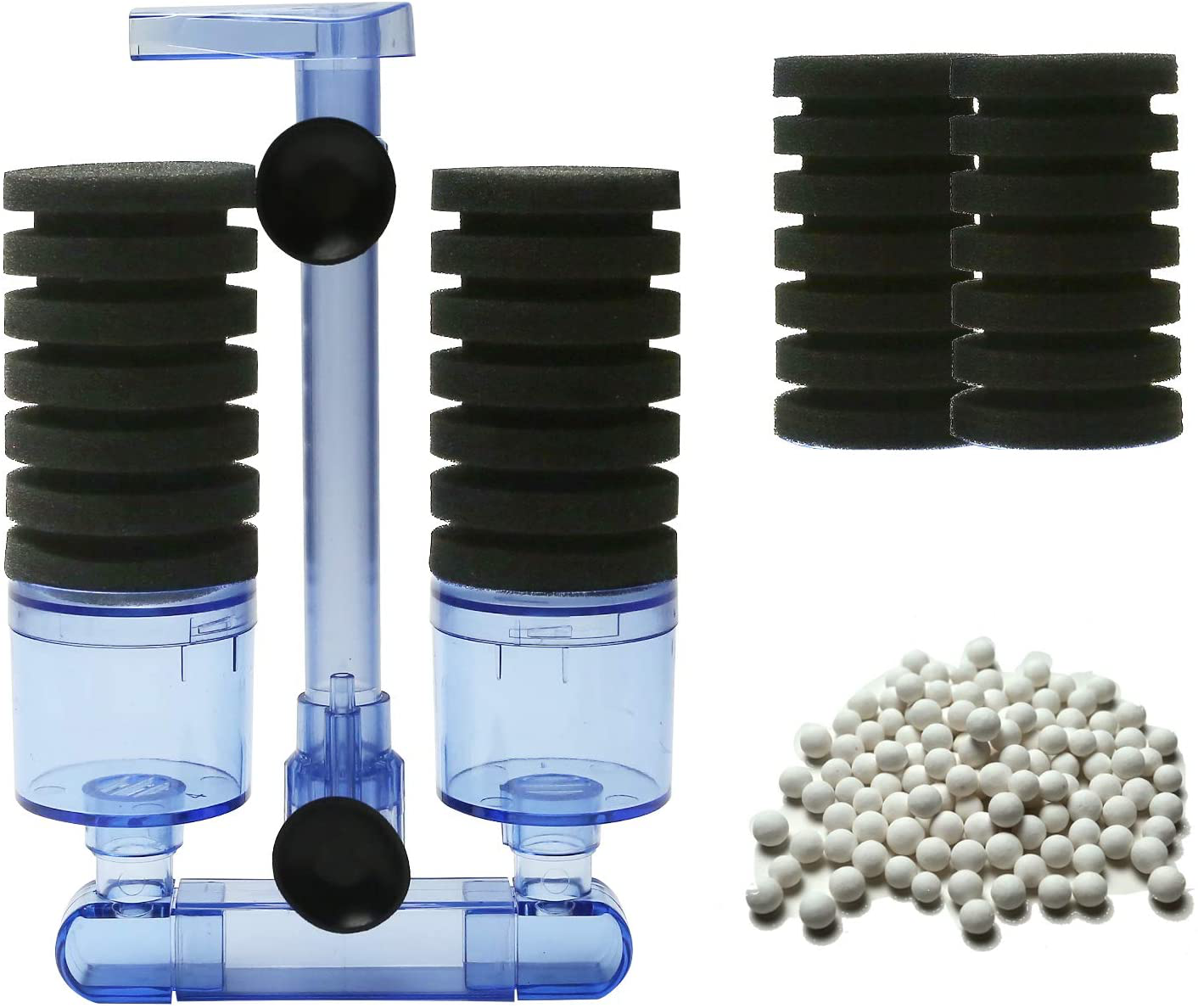 UPETTOOLS Aquarium Biochemical Sponge Filter, Ultra Quiet Aquarium Air Pump Bio Sponge Fish Tank Foam Filter Comes with 4/2 Spare Sponges 4/2 Bag of Bio Ceramic Media Balls Animals & Pet Supplies > Pet Supplies > Fish Supplies > Aquarium Fish Nets UPETTOOLS Black Double Sponge Filter  