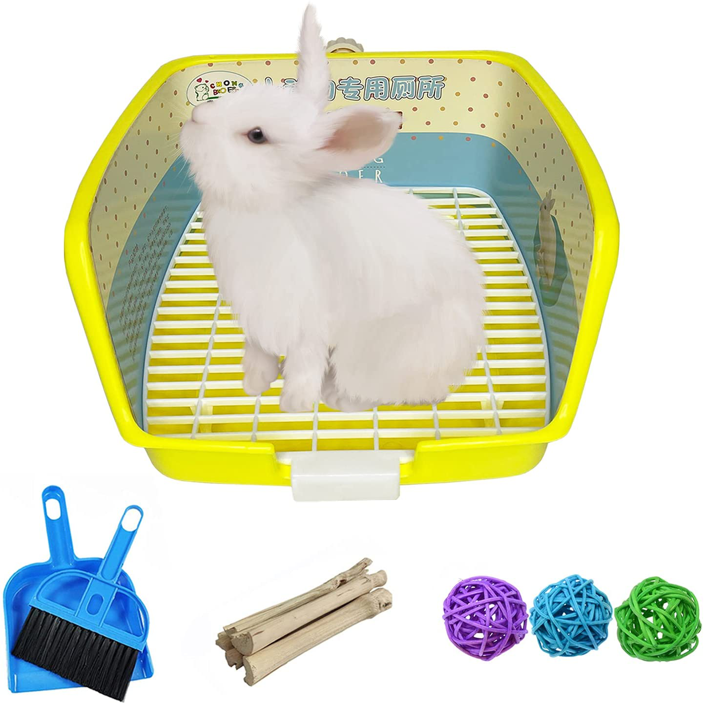 Kathson Bunny Litter Box Pets Toilet Small Animal Potty Trainer Corner Litter Bedding Box Plastic Square Cage Box Pet Pan for Guinea Pig/Hamter/Ferret/Galesaur