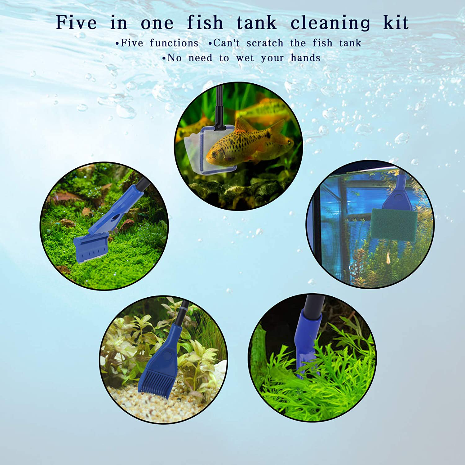 Katfort Fish Tank Cleaning Tools Kit, 5 in 1 Aquarium Algae Scrapers Gravel Cleaner Set Long Nozzle Water Flow Controller with Vacuum Cleaner with Fishing Net Animals & Pet Supplies > Pet Supplies > Fish Supplies > Aquarium Cleaning Supplies Katfort   
