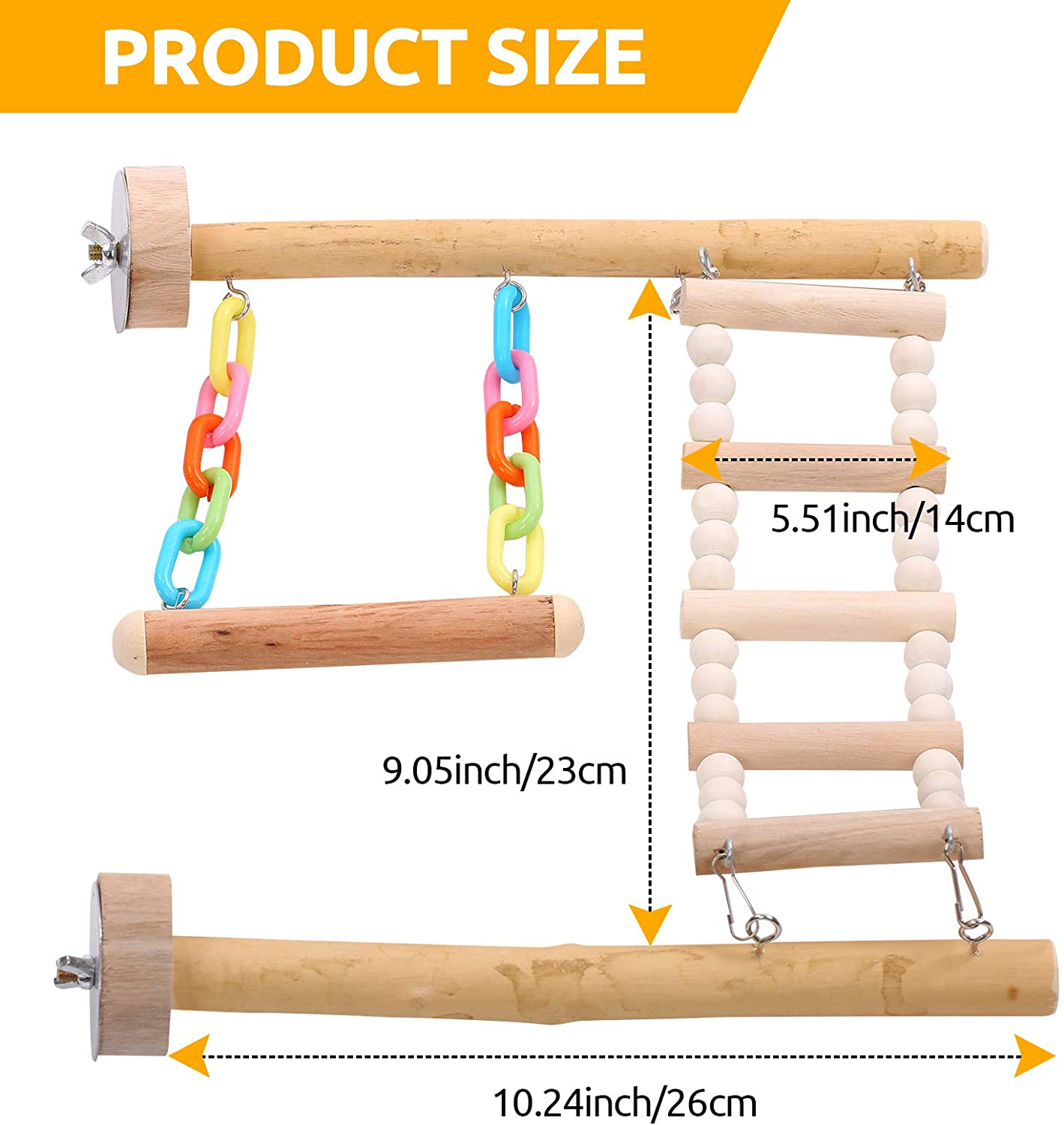 SAWMONG Bird Playground Parrot Stand Birdcage Playstand Pet Play Climb Gym Parakeet Cage Decor Budgie Perch Stand with Ladder and Swing Bird Chew Toys Wooden Perch for Conure Cockatiel Finch Animals & Pet Supplies > Pet Supplies > Bird Supplies > Bird Gyms & Playstands SAWMONG   