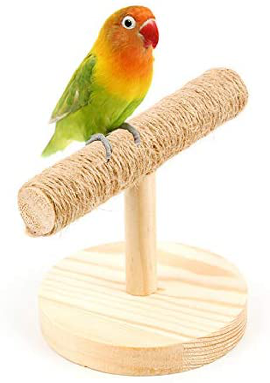 Natural Wood Bird Hemp Rope Perch Stand, Bird Cage Play Stand with round Base for Small Parakeets Cockatiels, Conures, Macaws, Parrots, Love Birds, Finches, Bird Training Educational Stand Toys Animals & Pet Supplies > Pet Supplies > Bird Supplies > Bird Gyms & Playstands ZARYIEEO   