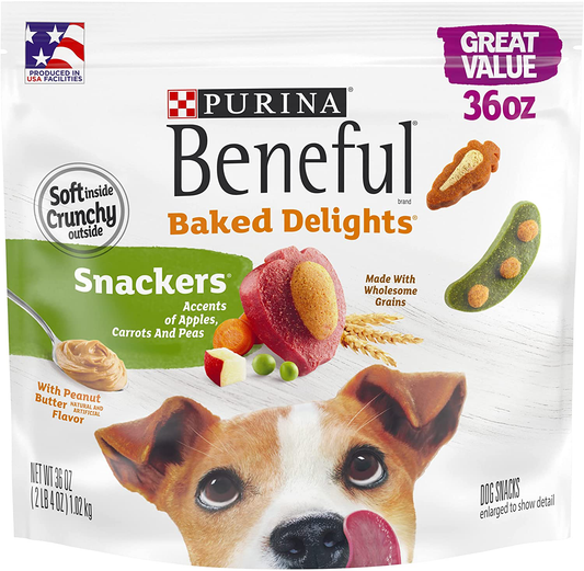 Purina Beneful Made in USA Facilities Dog Training Treats, Baked Delights Snackers - 36 Oz. Pouch