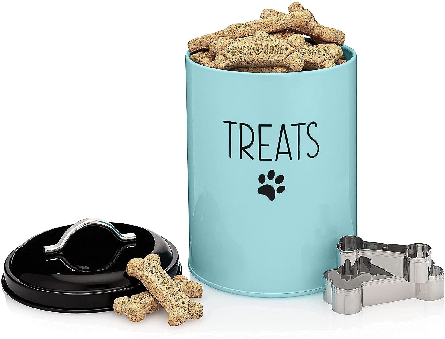 JRW Design Dog and Cat Treat Container plus 2 Bone-Shaped Cookie Cutters - Farmhouse Dog Treat Holder Jar - Durable Dog Biscuit Tin Canister, Great Gift for Pet Owners - Stylish Dog Treat Jar Animals & Pet Supplies > Pet Supplies > Small Animal Supplies > Small Animal Treats JRW Design   