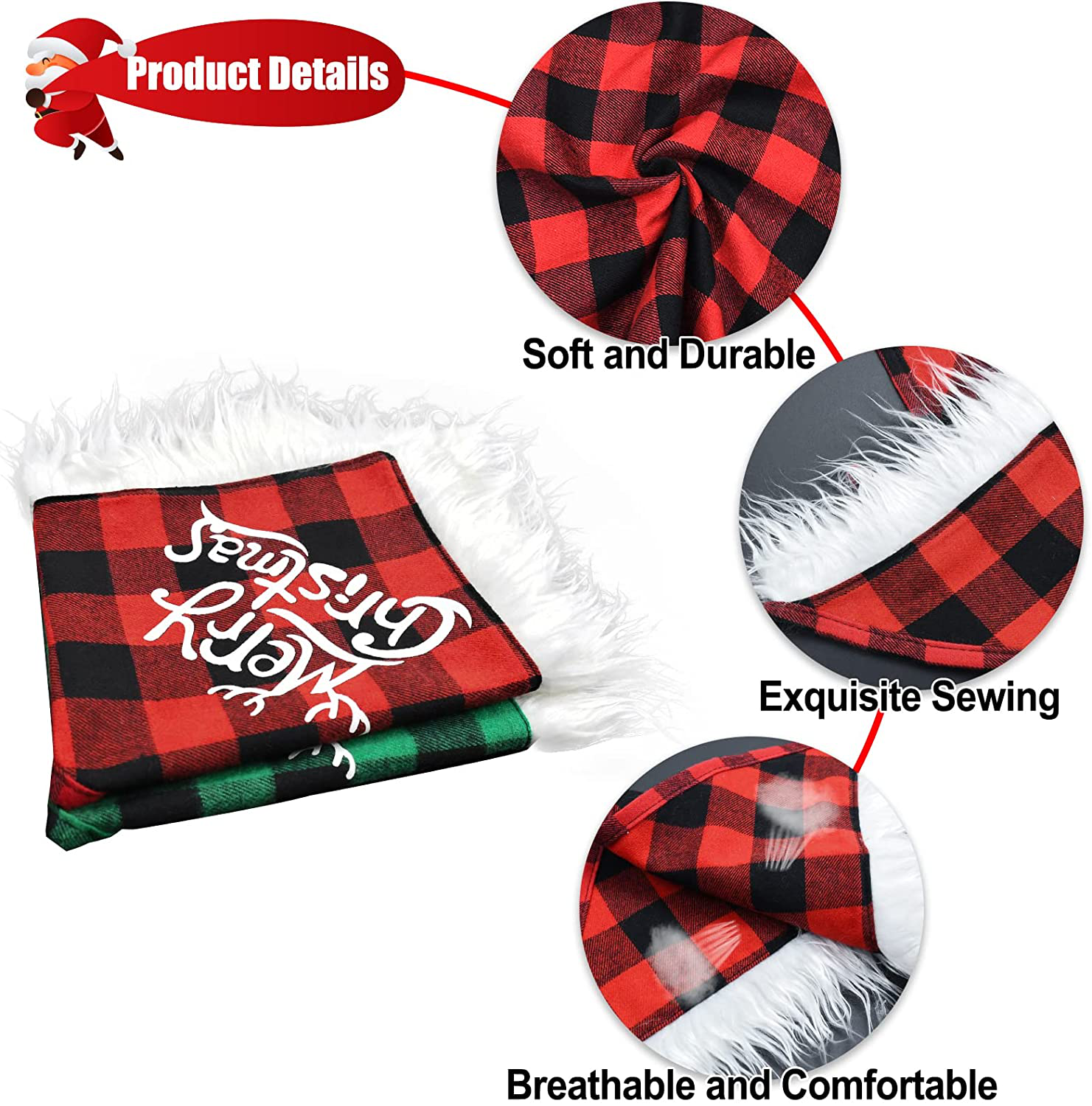  Malier 2 Pack Dog Bandana Christmas Classic Buffalo