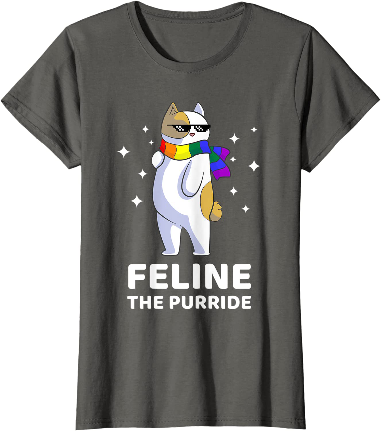 Feline the Purride LGBT Gay Pride Cat T-Shirt Animals & Pet Supplies > Pet Supplies > Cat Supplies > Cat Apparel CAT Asphalt Women XX-Large