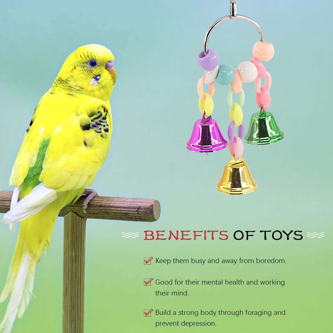 Hilitchi Birds Toys Hanging Hammock Bell Swing Chewing Toys for Parrots, Parakeet, Conure, Cockatiel, Mynah, Love Birds Small Parakeet Cages Decorative Accessories Animals & Pet Supplies > Pet Supplies > Bird Supplies > Bird Toys Hilitchi   