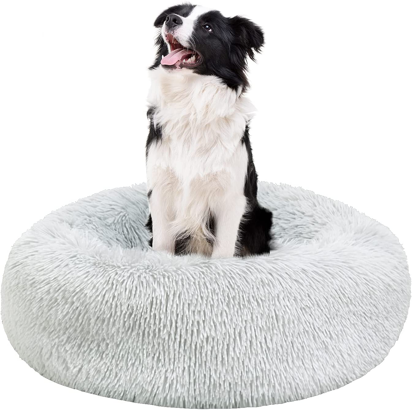 BEDELITE Dog Bed Cat Bed - round Dog Bed in Soft Faux Fur Pet Bed, Donut Calming Dog Bed & Cat Bed for Small Medium Dog & Cat 20/23/30 Inches Fit up to 15/25/45LBS (Grey, Blue, Brown) Washable Animals & Pet Supplies > Pet Supplies > Cat Supplies > Cat Beds BEDELITE Grey 30x30 inches 