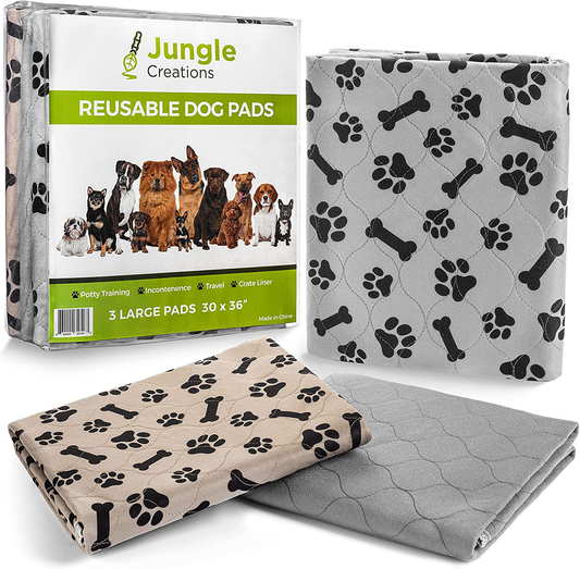 JUNGLE CREATIONS Washable Pee Pads for Dogs (3-Pack) 30" X 36" Reusable Waterproof Potty Training Mats for Puppy Playpen, Whelping Box, Crate Liner for Small, Medium, Large, and XL Pets Animals & Pet Supplies > Pet Supplies > Dog Supplies > Dog Diaper Pads & Liners Jungle Creations   