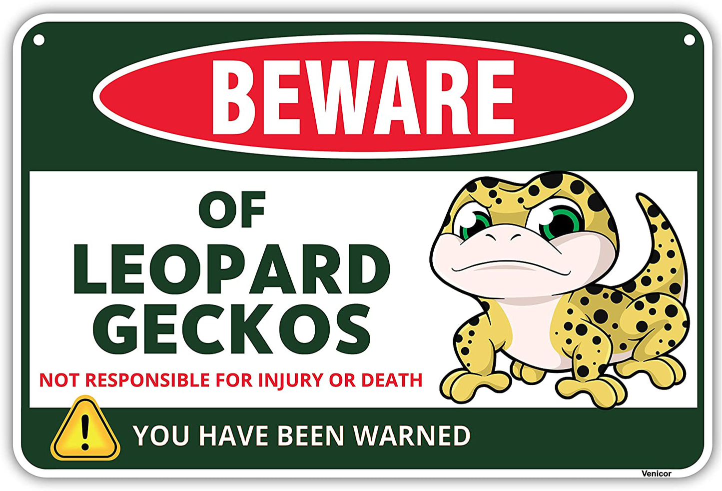 Venicor Leopard Gecko Sign Decor - 8 X 12 Inches - Aluminum - Leopard Gecko Tank Accessories Supplies Toy Gift Animals & Pet Supplies > Pet Supplies > Small Animal Supplies > Small Animal Habitat Accessories Venicor   