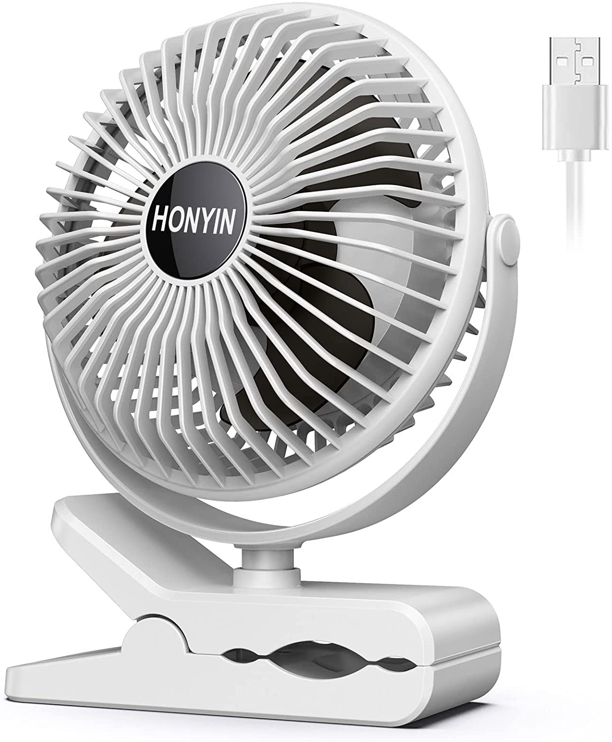 Portable Clip on Fan, 6 Inch Small Fan with USB Cord Powered, Personal Cooling Fan with 3 Speeds, Sturdy Clamp, Quiet Electric Fan for Office Bedroom Desktop, Clip Hang Desk Fan 3 in 1- No Battery Animals & Pet Supplies > Pet Supplies > Dog Supplies > Dog Treadmills HONYIN White  