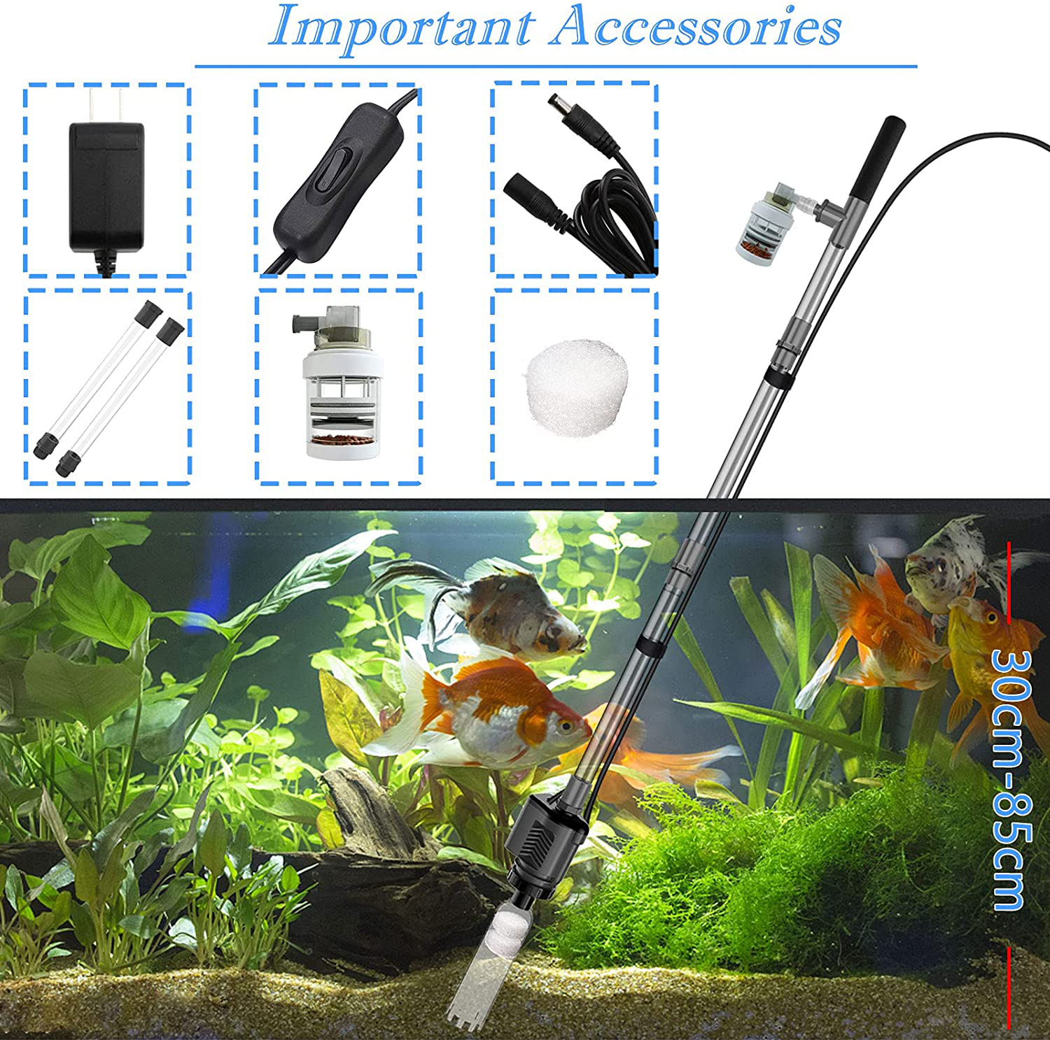 Hitauing Electric Aquarium Gravel Cleaner, 317GPH DC 24V/24W Automatic Fish Tank Cleaning Tool Set Removable Vacuum Water Changer Sand Washer Filter Changer Animals & Pet Supplies > Pet Supplies > Fish Supplies > Aquarium Gravel & Substrates HiTauing   