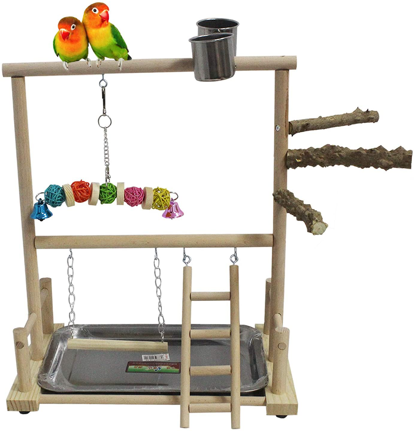 Kathson Bird Playground Parrot Perch Stand Toys, Birds Wood Play Gym Activity Center Exercise Playpen Ladder Swing with Feeder Cups Chewing Toy(Include a Tray) Animals & Pet Supplies > Pet Supplies > Bird Supplies > Bird Gyms & Playstands kathson   