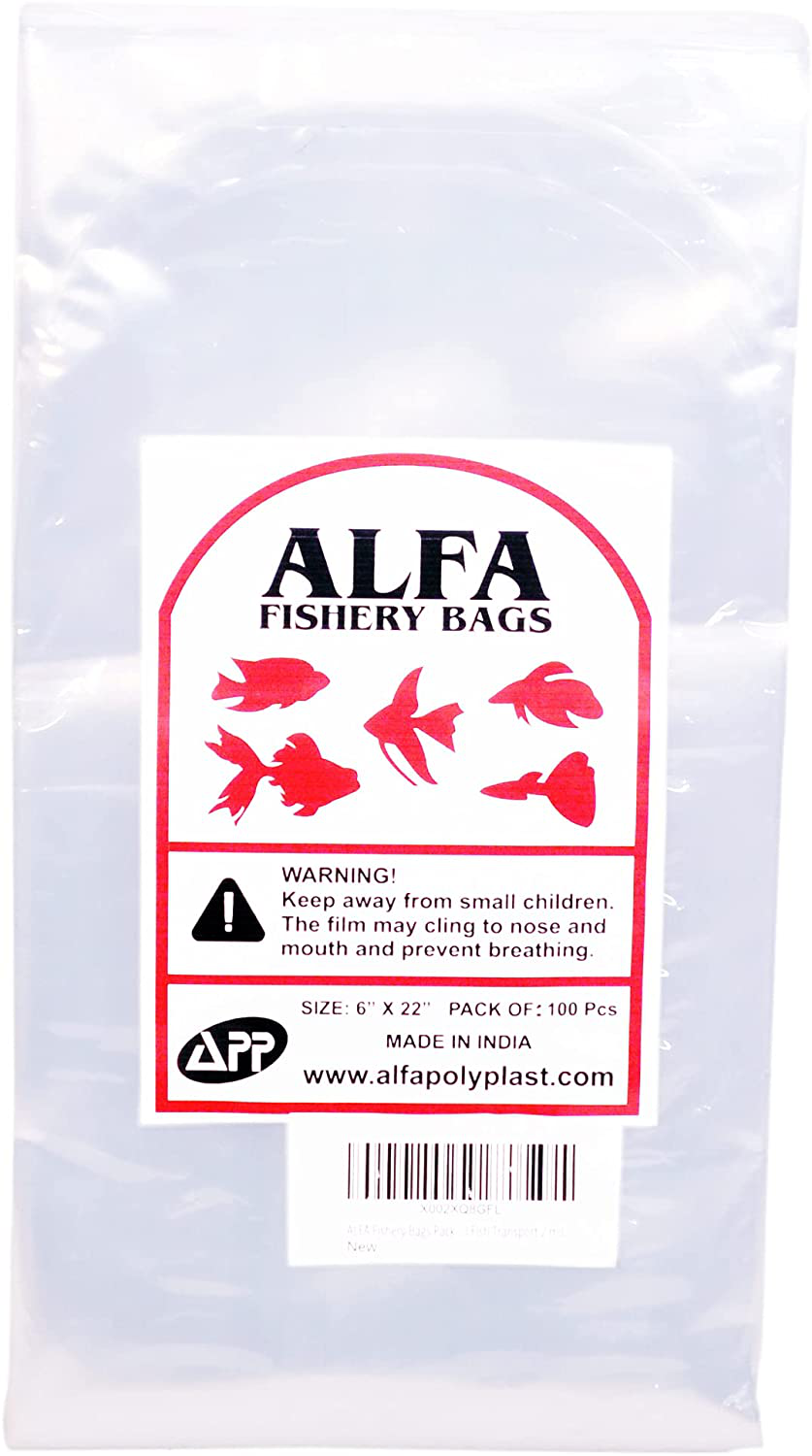 ALFA Fishery Bags Pack of 100 Leak Proof Clear Plastic Fish Bags for Marine and Tropical Fish Transport 2 Mil. Animals & Pet Supplies > Pet Supplies > Fish Supplies > Aquarium Fish Nets ALFA FISHERY BAGS   