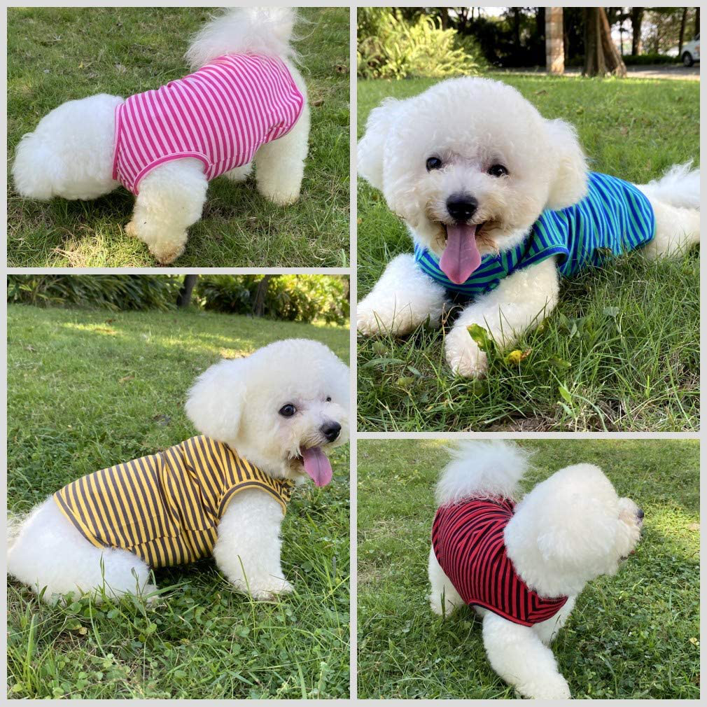 LEVIBASIC Dog Shirts Cotton Striped T-Shirts, Breathable Basic Vest for Puppy and Cat, Super Soft Stretchable Doggy Tee Tank Top Sleeveless, Fashion & Cute Color for Boys and Girls