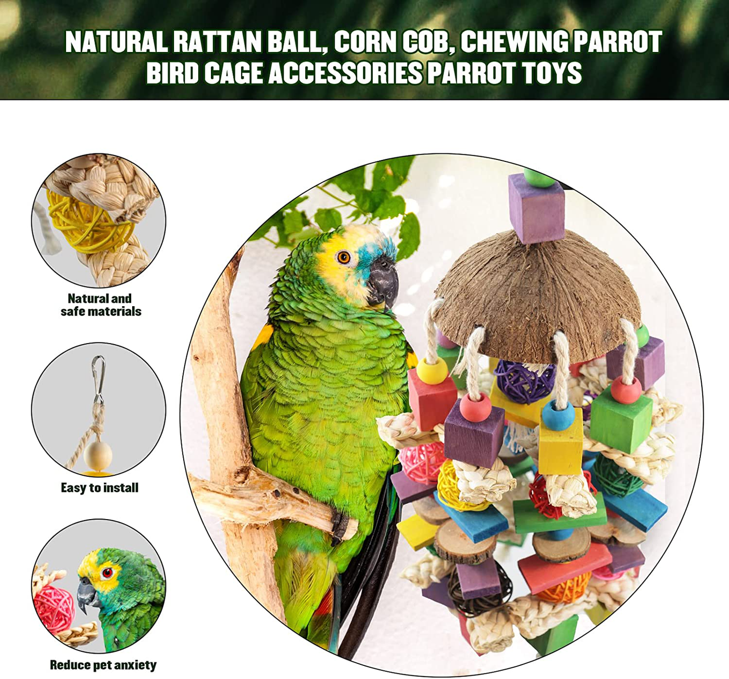 G-HY Large Parrot Bird Toys- Natural Wood Bird Block Toys Bird Chewing Toy Hanging Bird Bite Toys for Macaws African Grey Parrot Cockatiel Conures Cockatiels Big & Medium Birds Animals & Pet Supplies > Pet Supplies > Bird Supplies > Bird Toys G-HY   