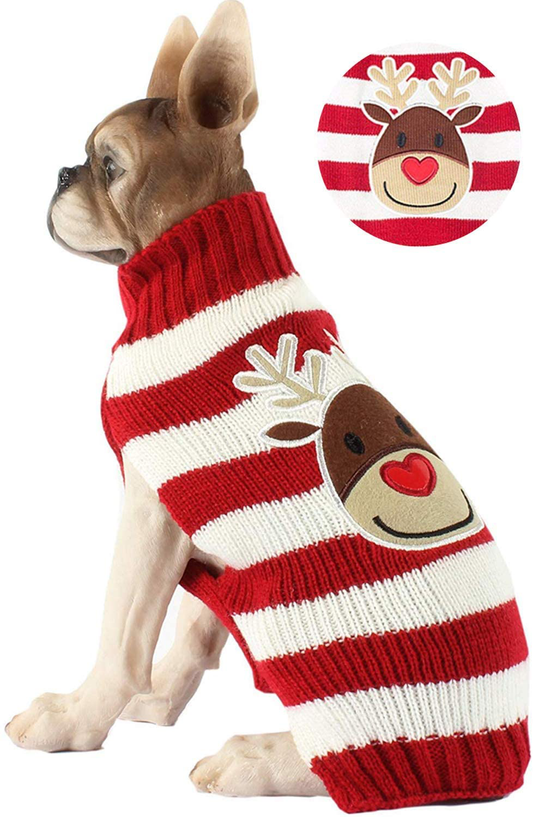 BOBIBI Pet Cartoon Reindeer Christmas Dog Sweater Pet Winter Knitwear Warm Clothes Animals & Pet Supplies > Pet Supplies > Dog Supplies > Dog Apparel BOBIBI 1-Cartoon Reindeer L 
