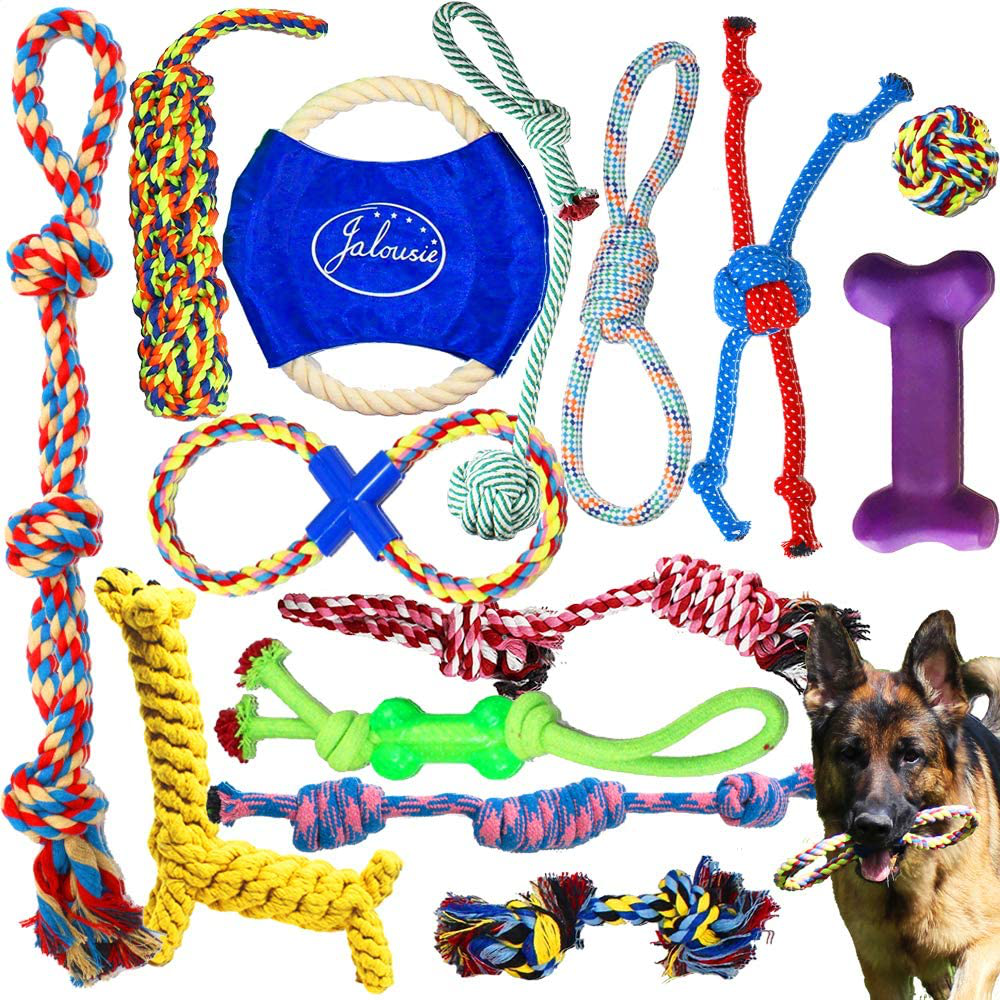Jalousie 14 Pack Dog Rope Toys Dog Toy Assortment Puppy Chew Dog Rope Toy Nearly Indestructible Rope Toy Assortment for Medium Large Breeds Animals & Pet Supplies > Pet Supplies > Dog Supplies > Dog Toys Jalousie Medium/Large Dogs  