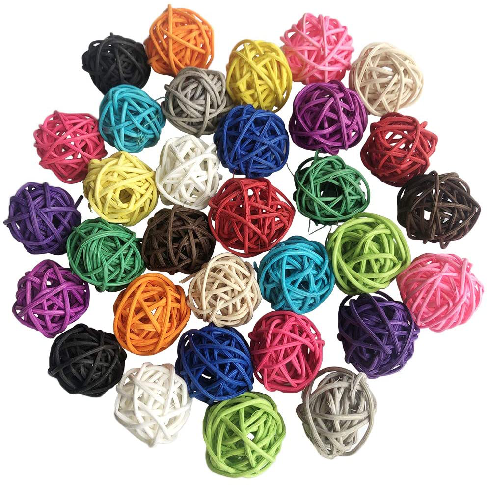 Benvo Rattan Balls 32 Pack 1.2 Inch Wicker Ball Birds Toy Quaker Parrot Parakeet Chewing Toys Pet Bite Toys for Budgies Conures Hamsters Ball Orbs Crafts DIY Accessories Vase Fillers (Multi-Colored) Animals & Pet Supplies > Pet Supplies > Bird Supplies > Bird Toys Benvo   