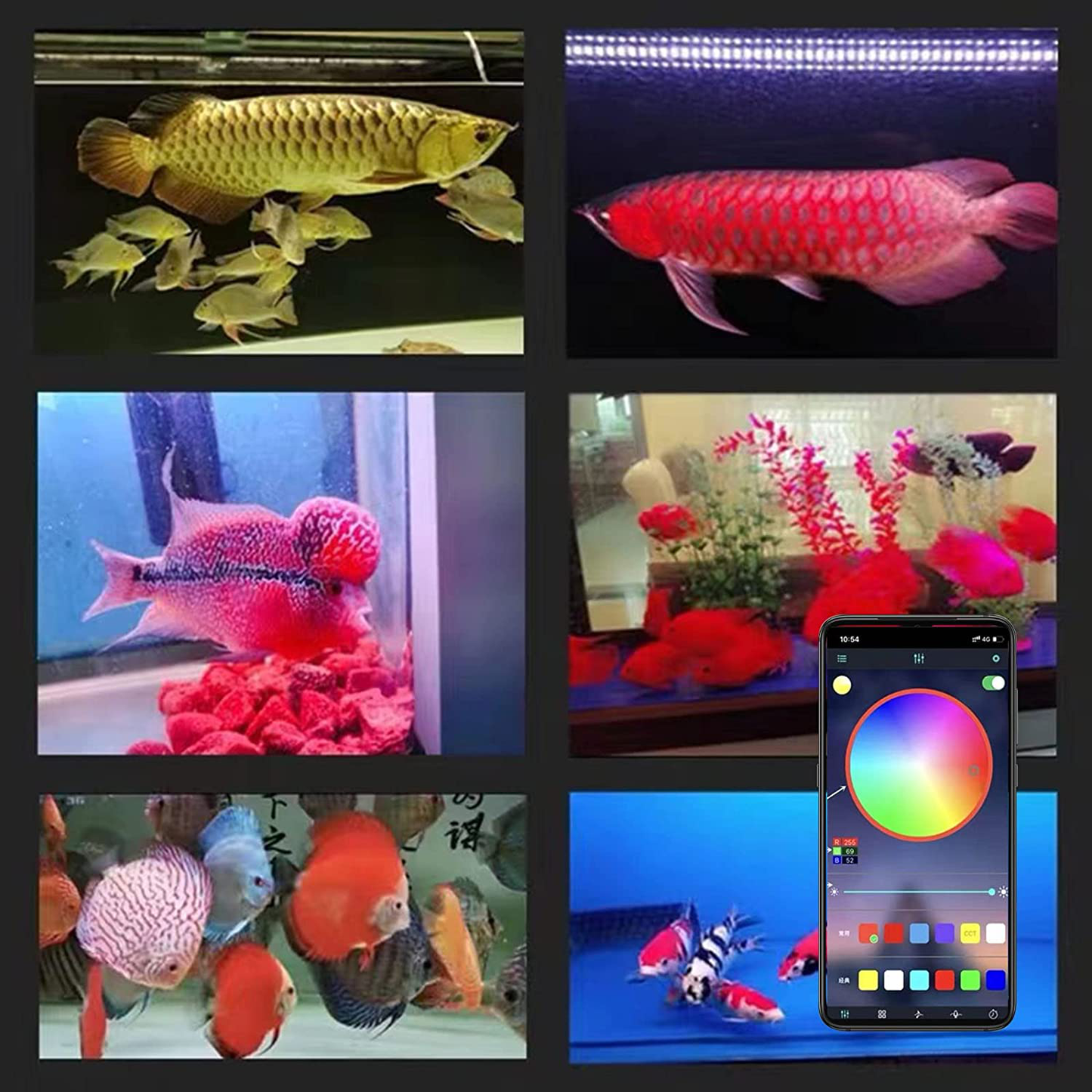 DOCEAN Aquarium Lighting Fish Tank Light with APP Control, RGB Color Changing, with Timer 15 Leds, 11 Inch/28Cm