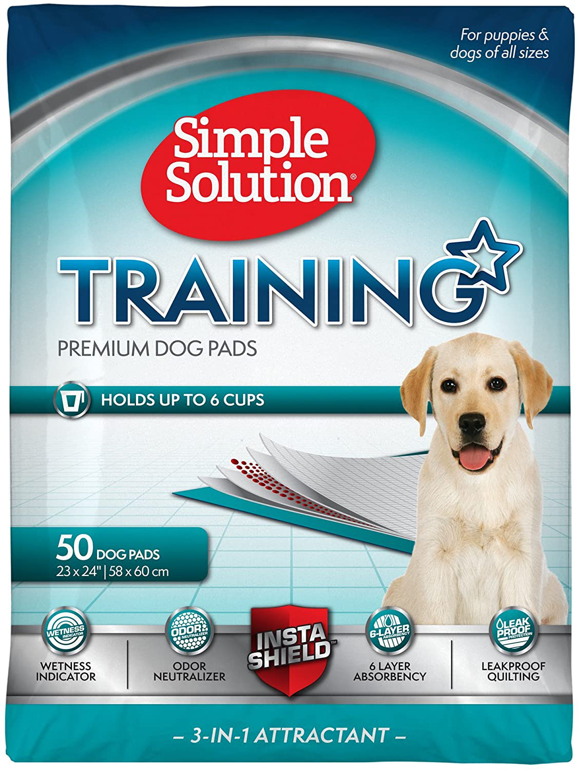 Simple Solution Training Puppy Pads | 6 Layer Dog Pee Pads, Absorbs up to 6 Cups of Liquid | 23X24 Inches