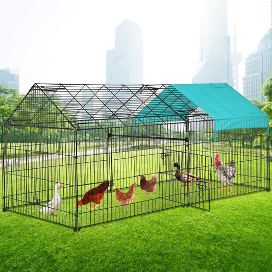 Chicken Coop, Large Metal Walk-In Poultry Cage Kennel with Waterproof & Anti-Ultraviolet Cover Outdoor Backyard Hen Run House Rabbits Ducks Pet Playpen Enclosure for Small Animals Animals & Pet Supplies > Pet Supplies > Dog Supplies > Dog Kennels & Runs Dkeli   