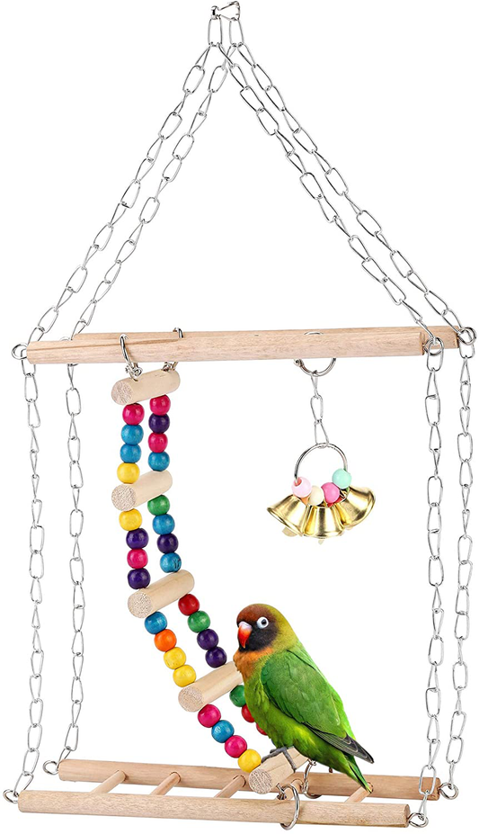 Filhome Hanging Bird Ladder Swing Bridge Toys, Parrot Playground Perch Stand Toy Bird Cage Accessories for Parakeets Cockatiels, Conures, Macaws, Finches