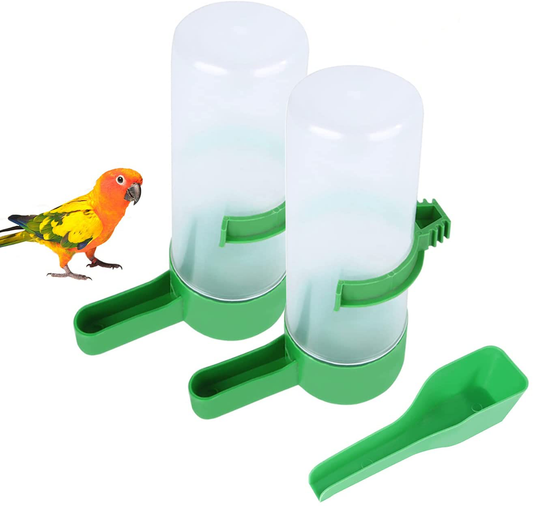 Qx-Pet Supplies 2Pcs Automatic Bird Feeder Bird Waterer & Feeder Parakeet Hanging Food Dispenser Bird Cage Accessories for Parrots Budgie, Cockatiel, Lovebirds (90 Ml / 3.04 Oz)