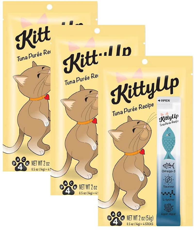 Kitty up - Lickable Cat Treat Pouches for Indoor Cats - All Natural Tuna Puree Tube Treats - Kitten and Senior Soft Wet Cat Food - Limited Ingredient - Grain Free with Lysine .05 Oz Ea. Animals & Pet Supplies > Pet Supplies > Cat Supplies > Cat Treats Kitty Up 3 Pack (12 Tubes)  