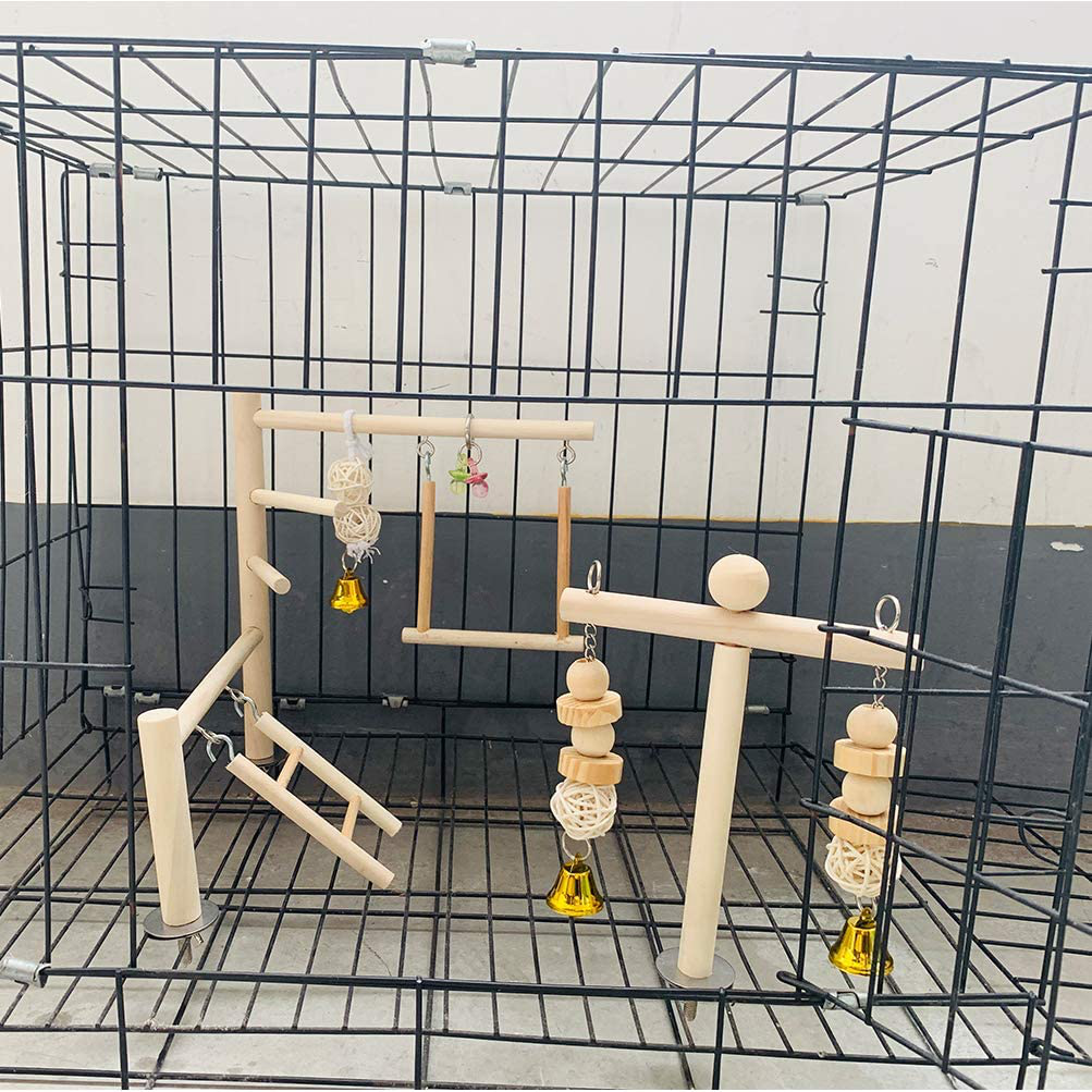 Hamiledyi Parrot Playground Parakeet Perches outside Cage Bird Climbing Ladder Swing Toy Natural Wood Cockatiel Play Gyms Stand for Small Conure Love Birds Finch African Grey Macaw Amazon Budgies Animals & Pet Supplies > Pet Supplies > Bird Supplies > Bird Gyms & Playstands Hamiledyi   