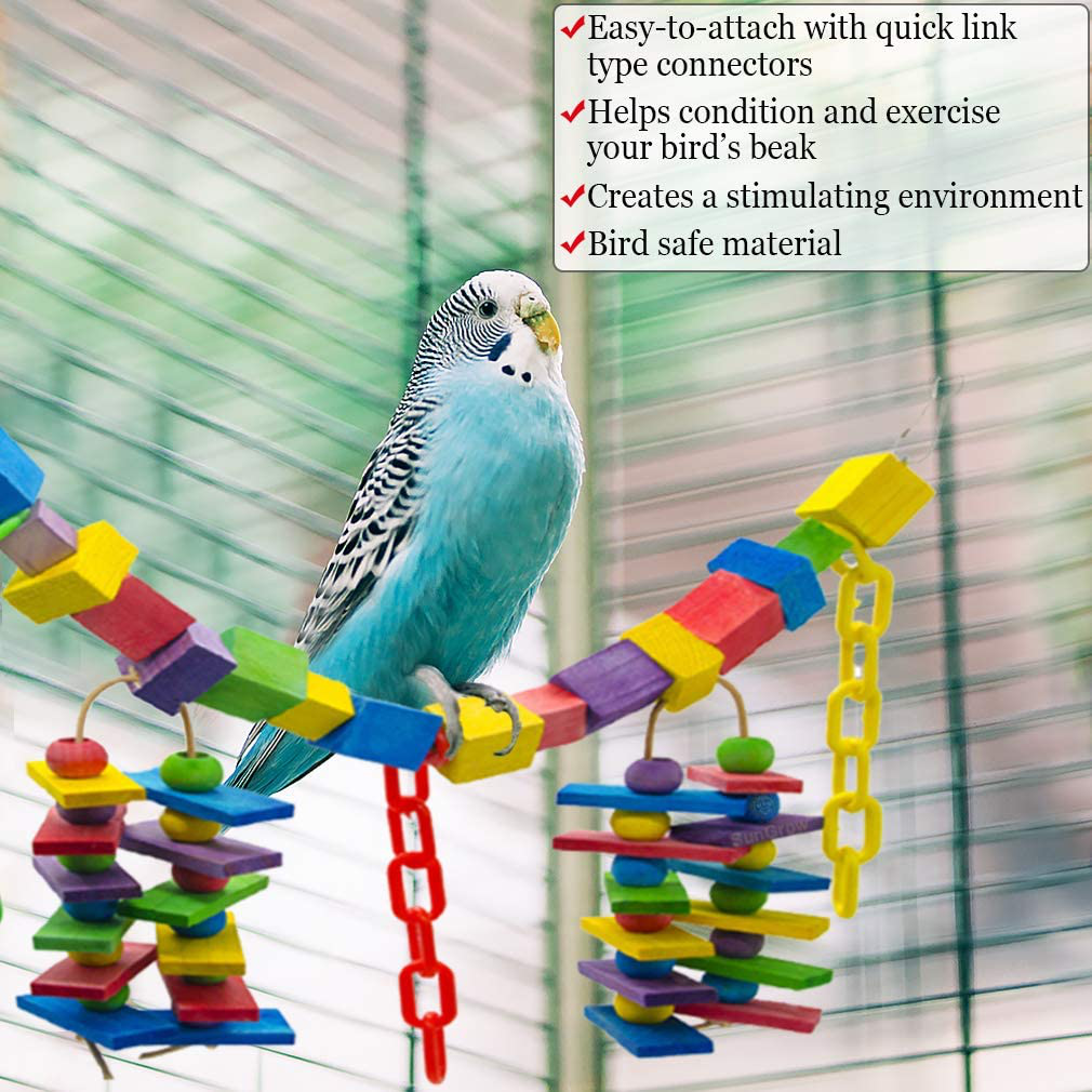 Sungrow Parrot Toy, 19” X 7.5”, Colorful Wooden Beads and Metal Chain Link Hanger, Multicolored, 1 Pc per Pack Animals & Pet Supplies > Pet Supplies > Bird Supplies > Bird Toys SunGrow   