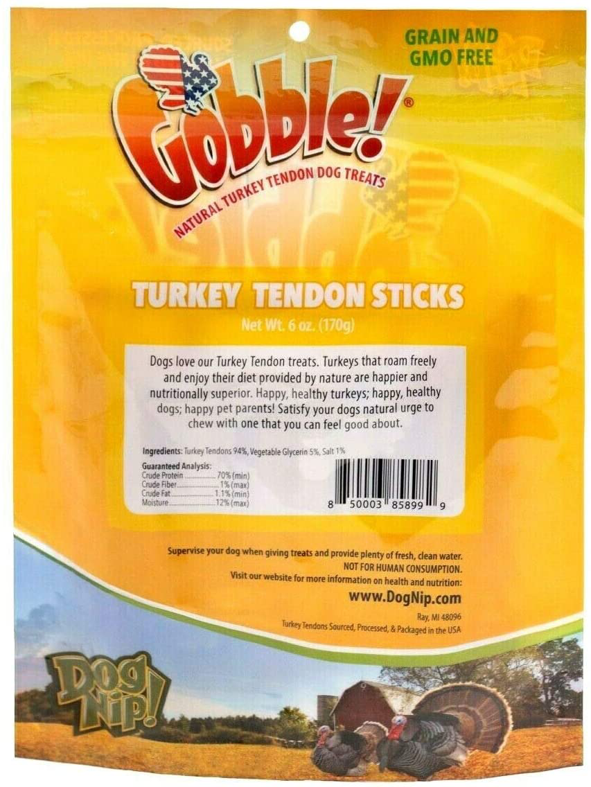 Gobble! 6-Inch Turkey Tendon for Dogs, Made in USA, 6 Oz. (170G) Reseal Value Bags, All-Natural Hypoallergenic Dog Chew Treat |Sourced, Processed & Packaged in the USA | Animals & Pet Supplies > Pet Supplies > Dog Supplies > Dog Treats Dog Nip!   