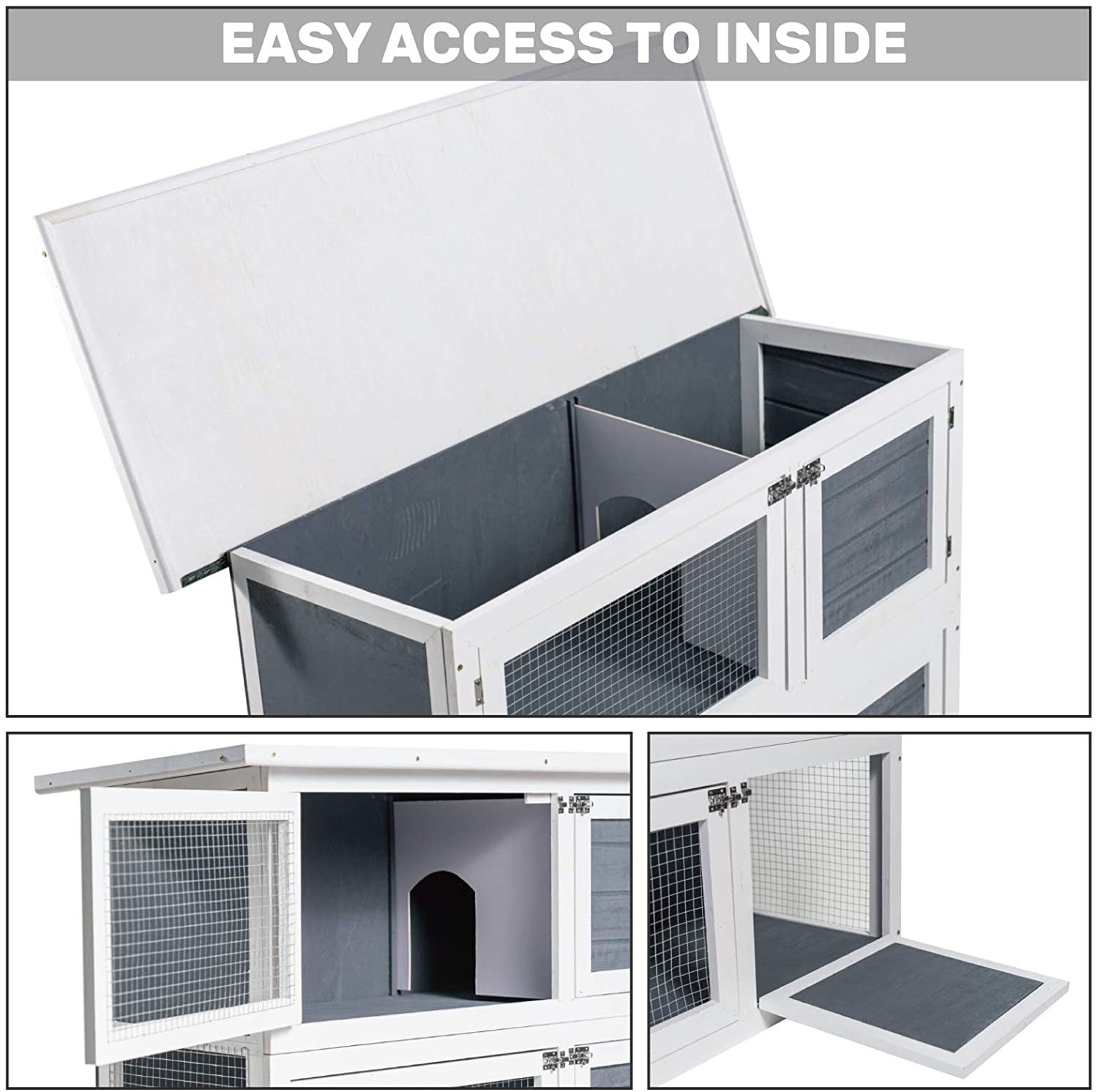 Aoxun 2 Story Rabbit Hutch Outdoor/Indoor Bunny Cage, Guinea Pig Cage Wooden Rabbit House Small Animal Cage with Trays, 41Inch (Grey) Animals & Pet Supplies > Pet Supplies > Small Animal Supplies > Small Animal Habitats & Cages Aoxun   