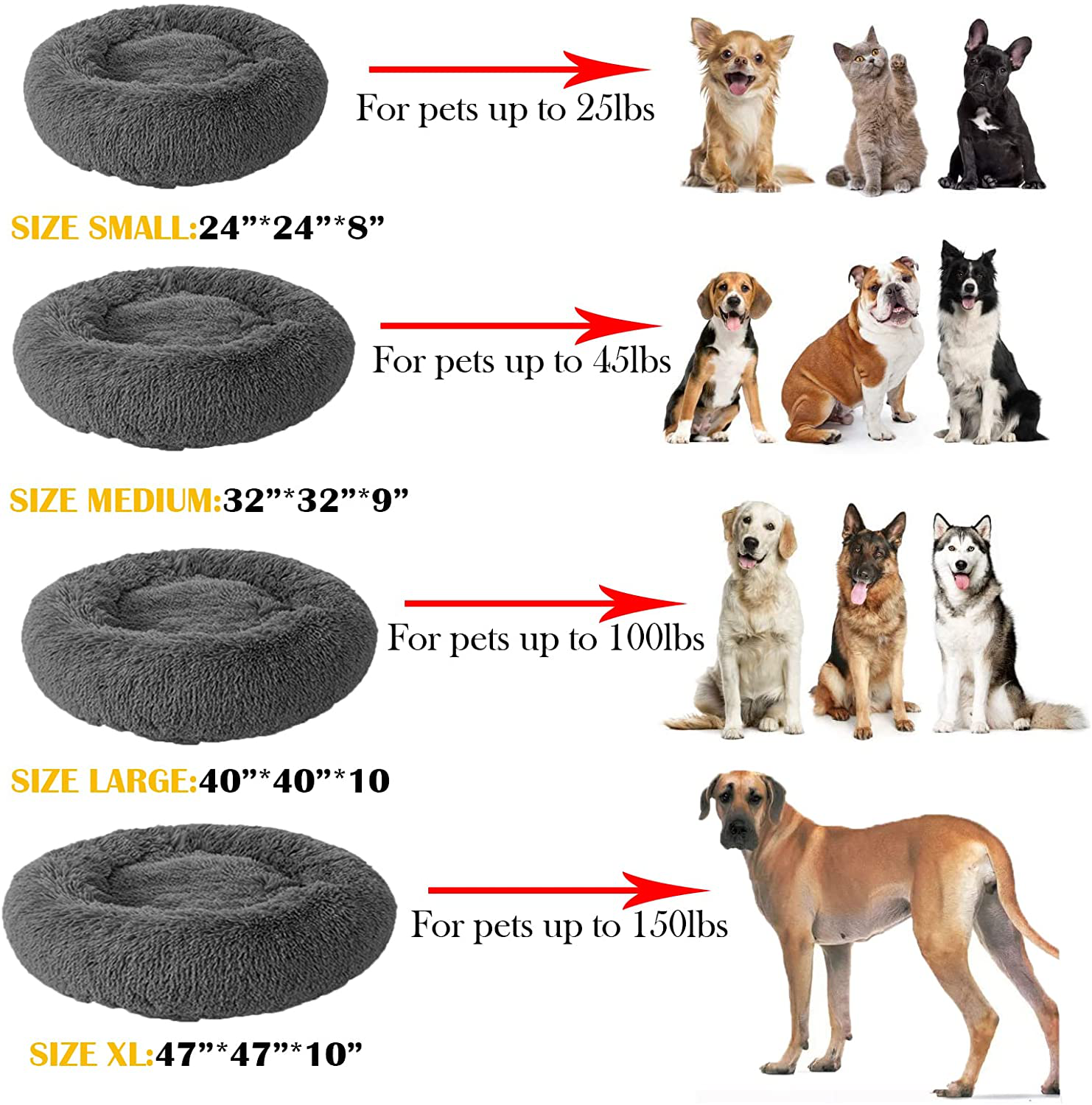 Jincheng Calming Dog Bed Cat Bed Donut, Faux Fur Pet Bed Self-Warming Donut Cuddler, Comfortable round Plush Dog Beds for Large Medium Small Dogs and Cats (24"/32"/40"/47")