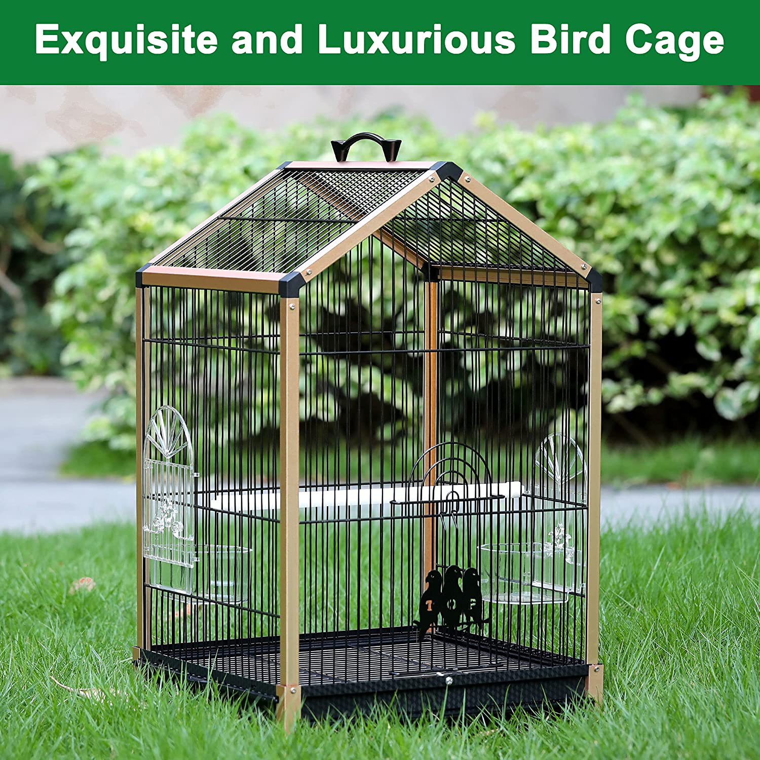 Apebettrel 19 Inch Bird Cage for Small Bird, Aluminum Alloy Frame Portable Bird Travel Carrier for Small Parrot, Lovebirds, with Sliding Iron Door/Bird Bath Tray/2 Feeders/2 Windows Animals & Pet Supplies > Pet Supplies > Bird Supplies > Bird Cage Accessories Apebettrel   